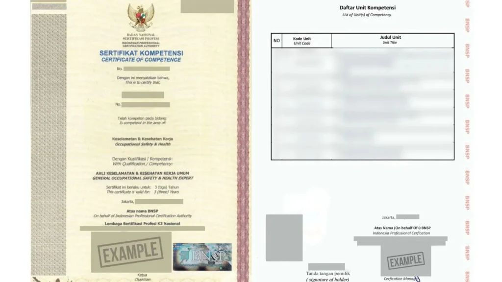 contoh sertifikat bnsp operator k3 umum