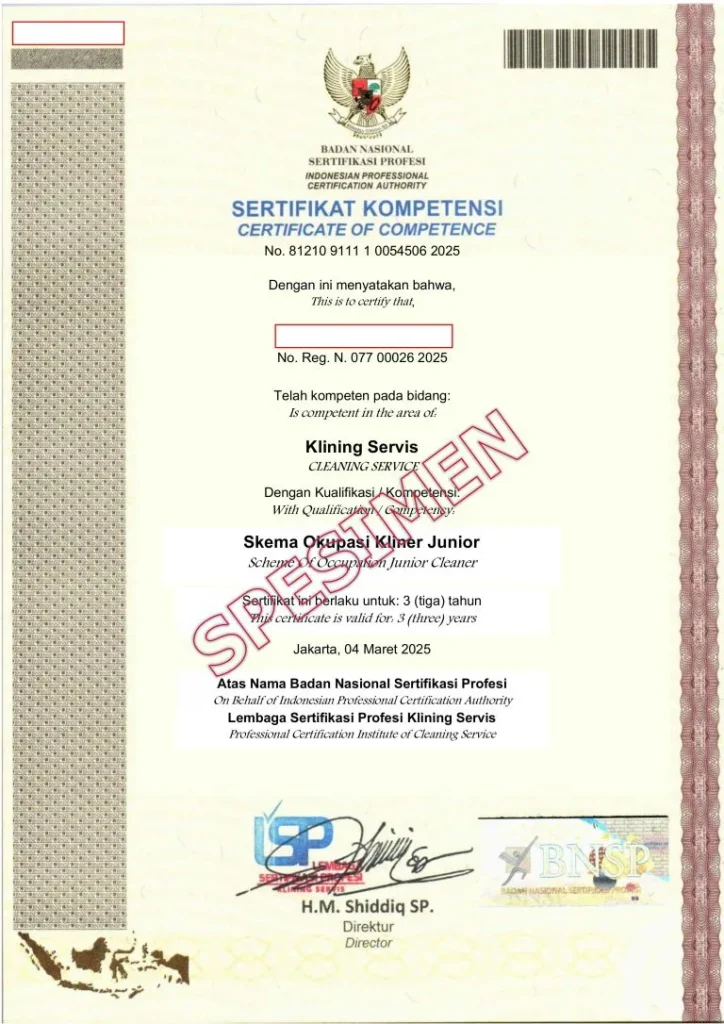 contoh sertifikat kliner junior bnsp