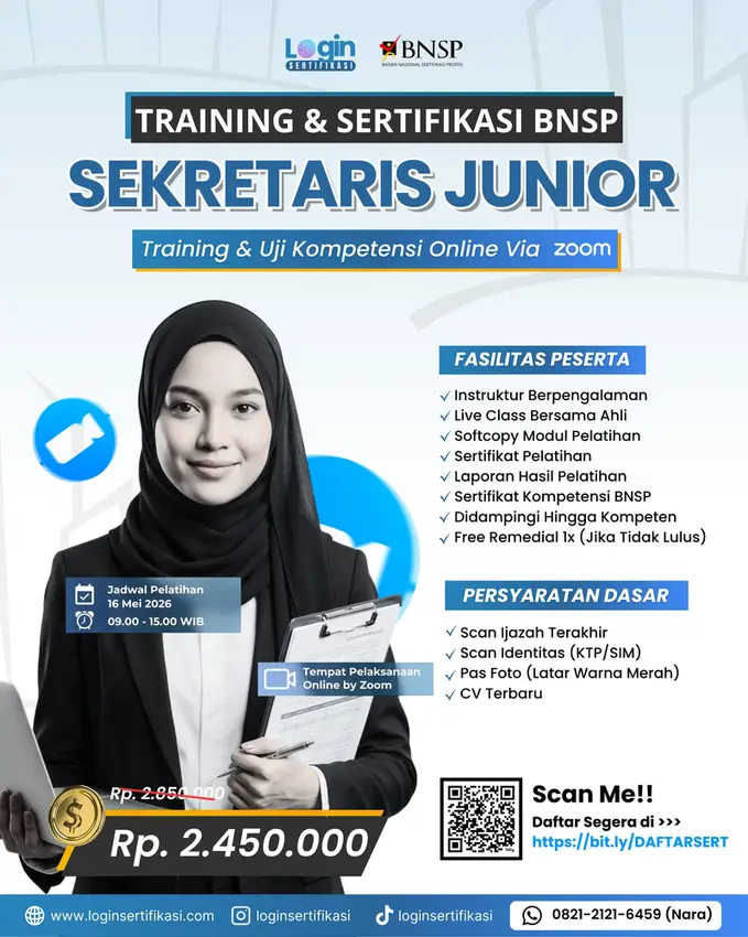 Sertifikasi BNSP Sekretaris Junior Mei 2026